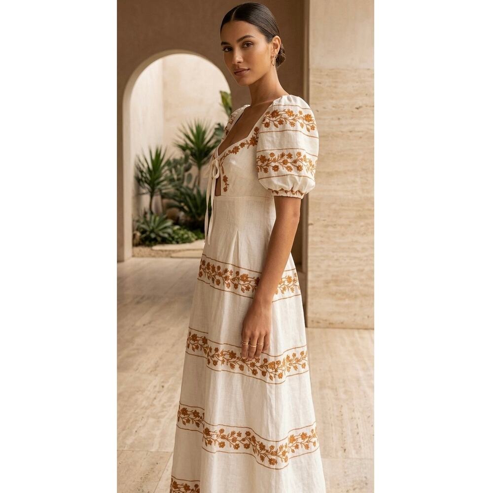 Agua by Agua Bendita Small Linen Maxi Dress Embroidered NWT- See Notes - Picture 5 of 16
